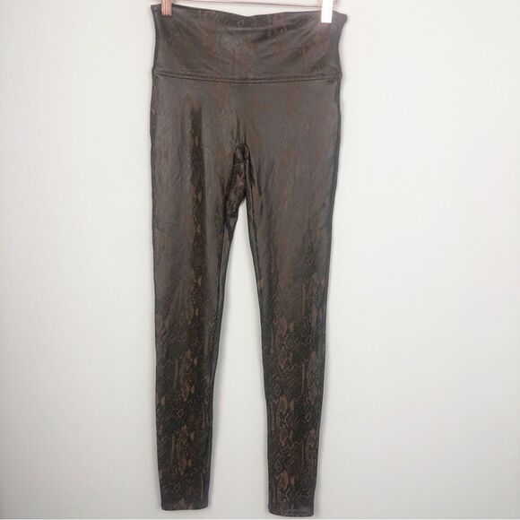 SPANX | Faux Leather Snakeskin Print Brown & Black Leggings Women’s Size Medium - Picture 5 of 11